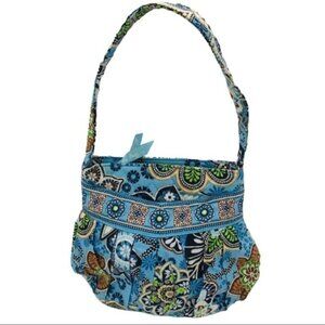 Vera Bradley Bag Bali Blue Floral Quilted Cotton Zipper Closure Strap Purse
